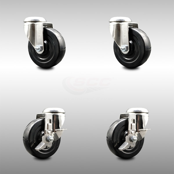 Service Caster 4 Inch 316SS Hard Rubber Wheel Swivel Bolt Hole Caster Brakes SCC, 2PK SCC-SS316BH20S414-HRS-2-TLB-2 - main